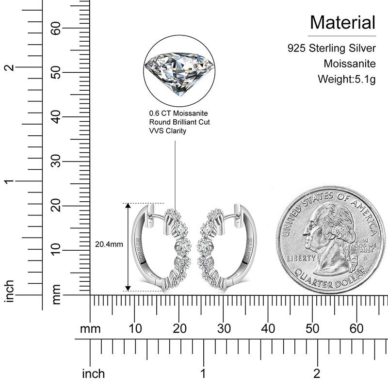 Genuine VVS 3.6ctw Diamond Hoop Solid Sterling Silver Casual Bling Hip Hop Earrings