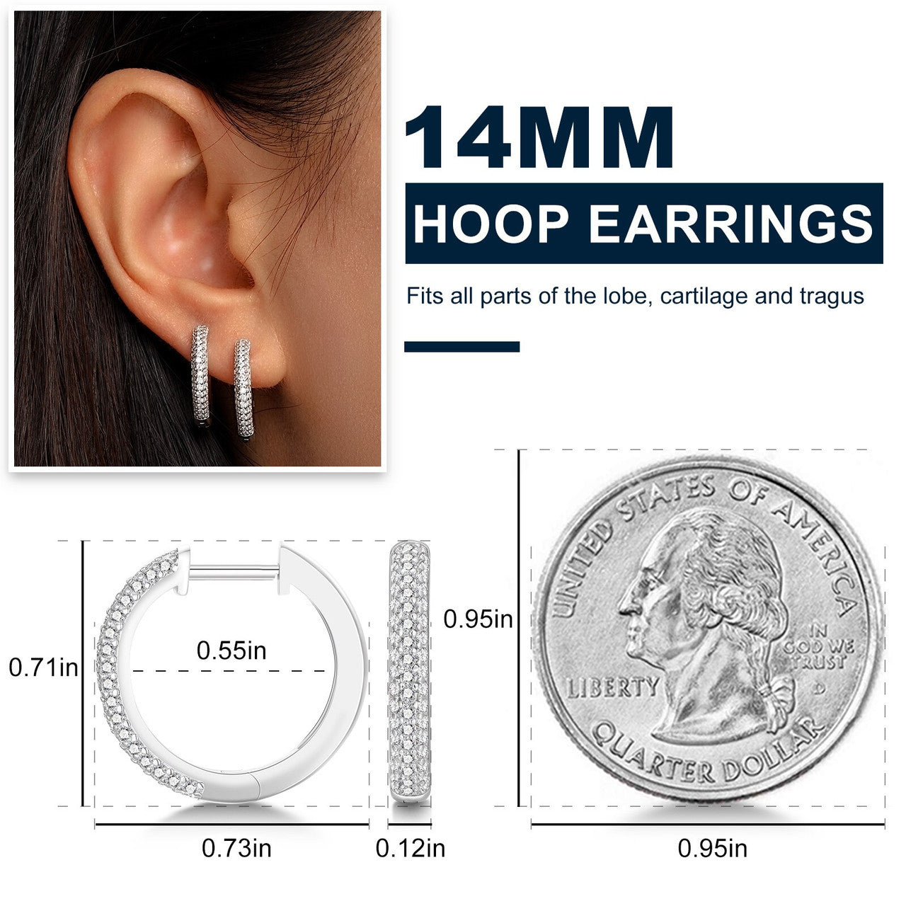 3 Pair 18k Gold Over Solid 925 Sterling Silver D Color Genuine VVS Diamond Stone Hip Hop Huggie Earrings