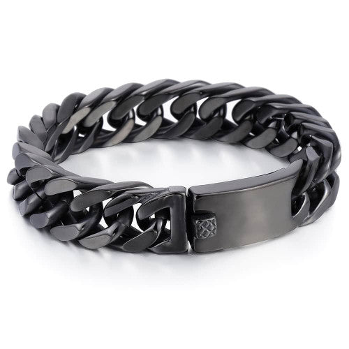 Mens 316L Stainless Steel Black Rombo Curb Cut Cuban Link Bracelet
