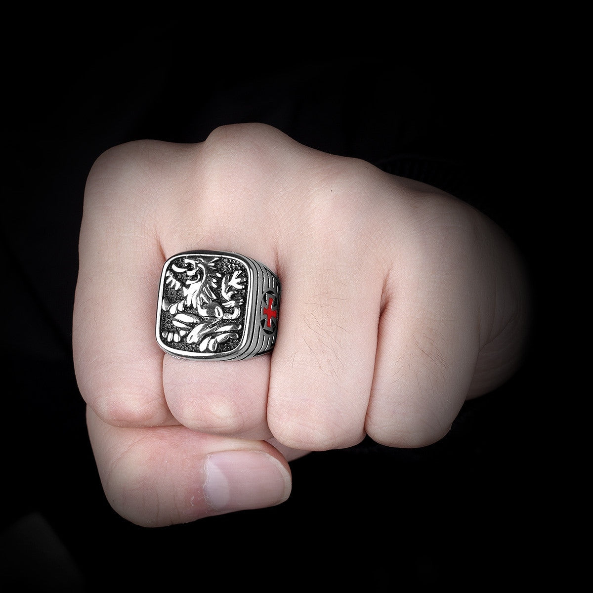 Royal Lion | Men's 316L No Fade Red Accent Stainless Steel Street Wear Rings