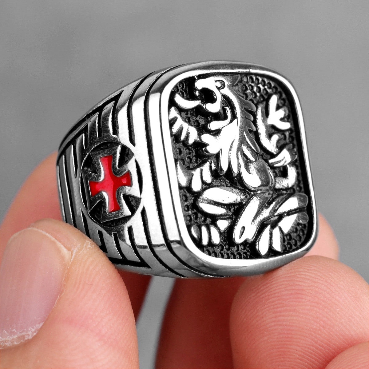 Royal Lion | Men's 316L No Fade Red Accent Stainless Steel Street Wear Rings