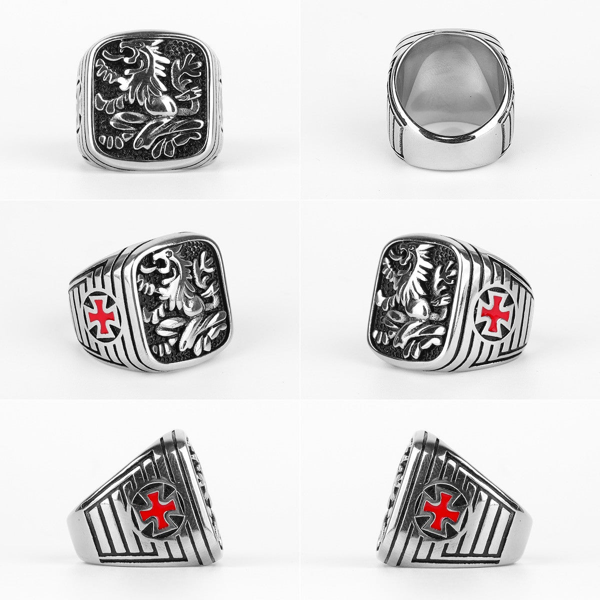 Royal Lion | Men's 316L No Fade Red Accent Stainless Steel Street Wear Rings