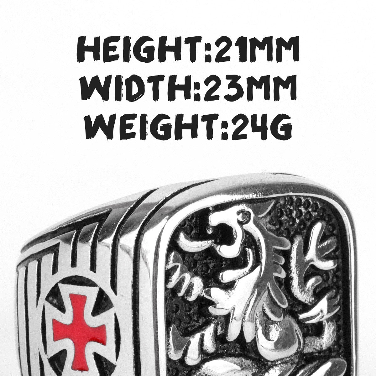 Royal Lion | Men's 316L No Fade Red Accent Stainless Steel Street Wear Rings