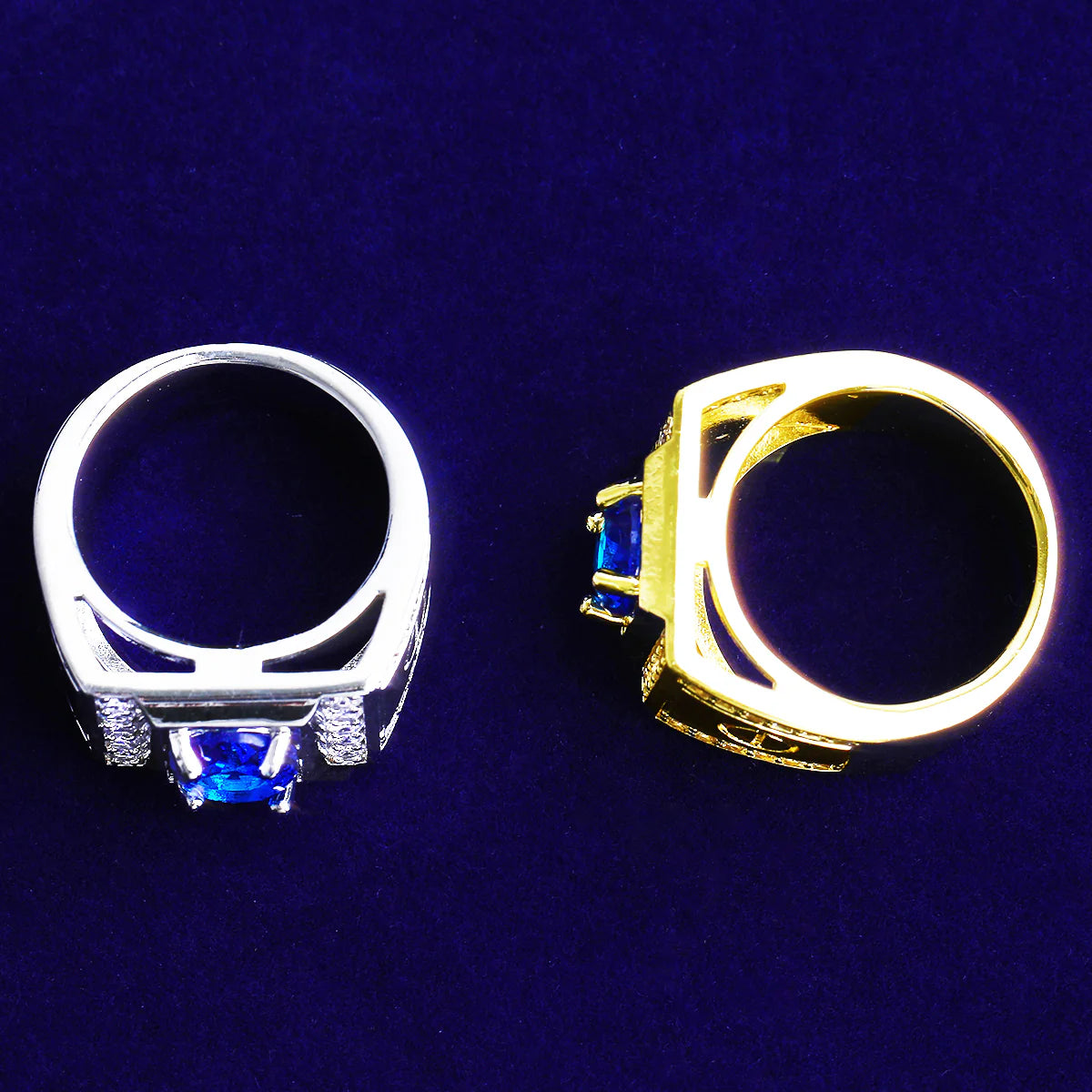 Code Blue | Luxury Iced Blinged Out 4 Prong Set Blue Gemstone Hip Hop Rings