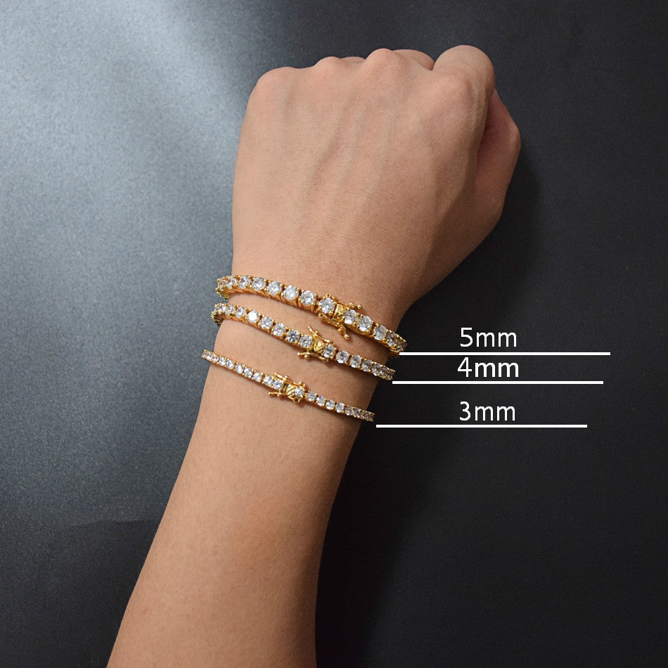Rose 24k Gold Silver AAA Cluster Stone Hip Hop 1 Row Iced Tennis Bracelet