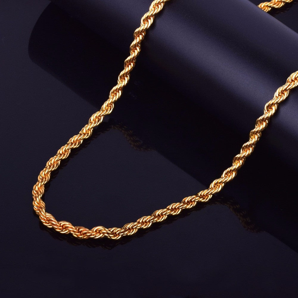 30 Inch 3mm 6mm 14k Gold Over Stainless Steel Rope Hip Hop Chain Necklace