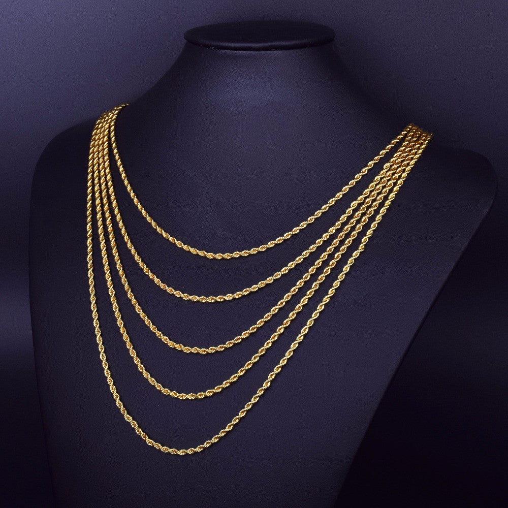 30 Inch 3mm 6mm 14k Gold Over Stainless Steel Rope Hip Hop Chain Necklace