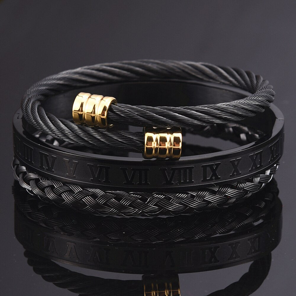 Mens Classic Stainless Steel Luxury Hemp Rope Buckle Street Wear Bracelets