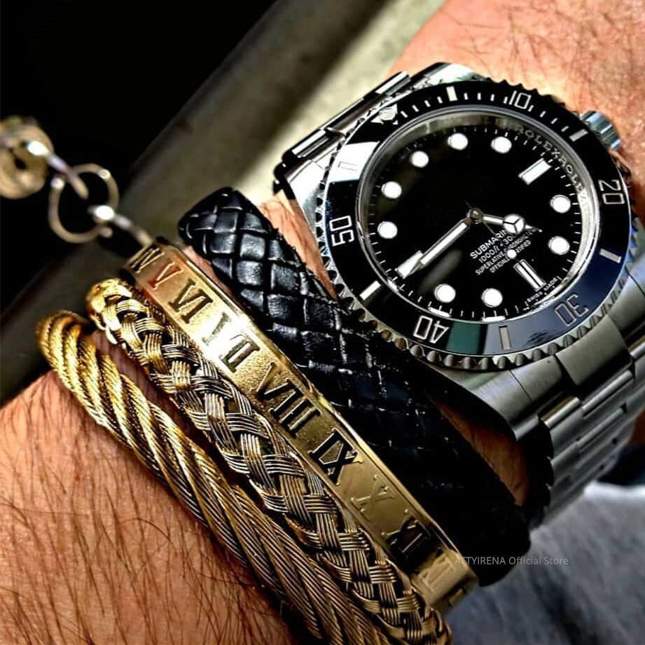 Mens Classic Stainless Steel Luxury Hemp Rope Buckle Street Wear Bracelets