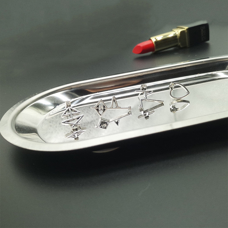 Ladies Personality Girl Boho Retro Hollow Heart Crystal Yoga Silver Earrings Jewelry Set