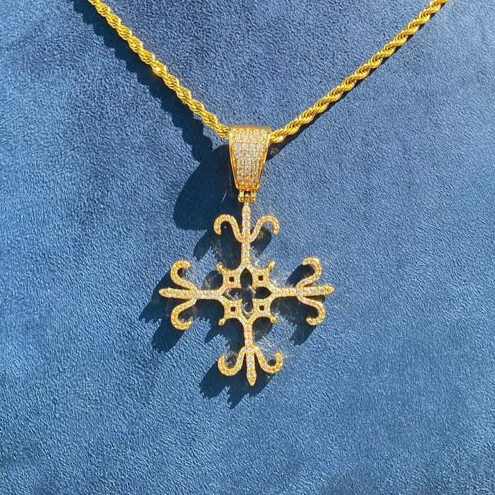 Center Cross | VVS Diamond CZ Four Sided Fleur Di Lis Bling Pendant