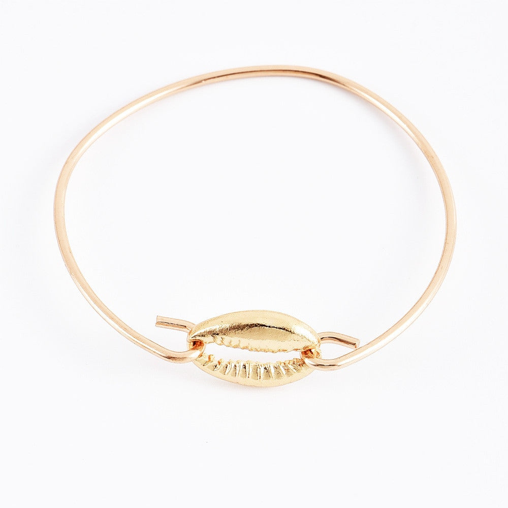 Ladies 5 Piece Boho Personality Princess Gem Moon Shell Tassel Irregular Natural Stone Gold Bracelet Set