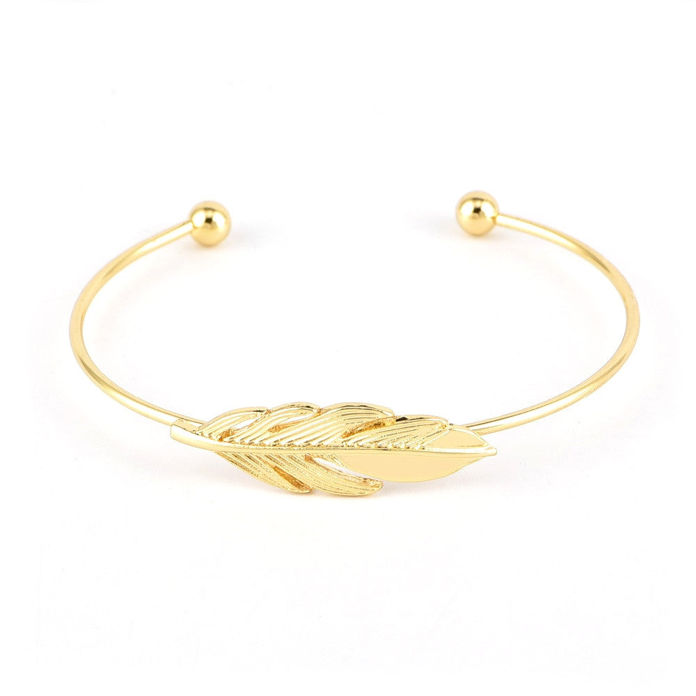 Gold Moon Leaf Crystal Open Cuff 5 Piece Bracelet Jewelry Set