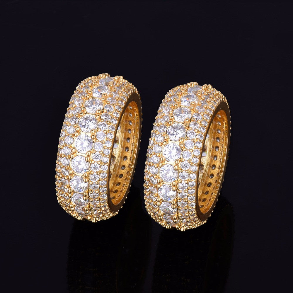 Rows Of Ice | 5 Row Micro Pave AAA Mens 18K Gold Silver Flooded Ice Rings