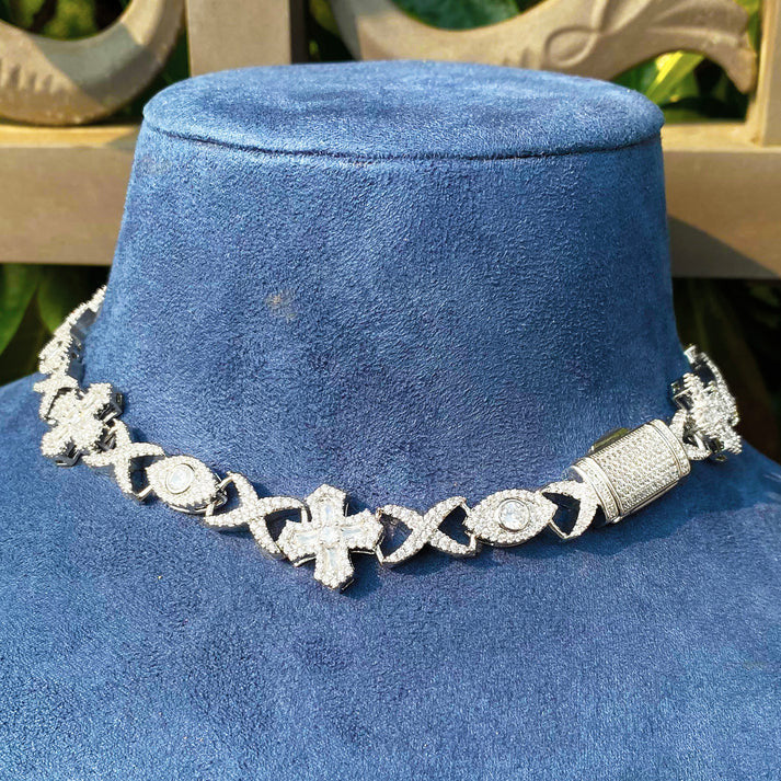 Crossed Eye | Infinity Link All Seeing VVS Diamond CZ  Cross Link Hip Hop Chain Necklace