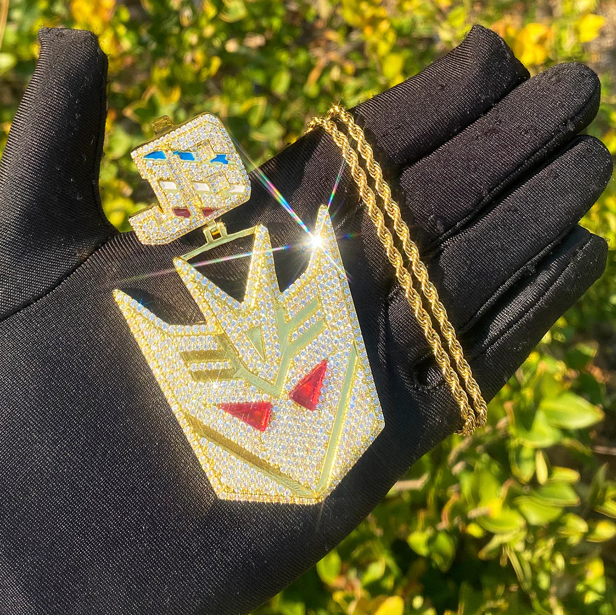 Inspired Transformer Decepticon Symbol Iced Blinged Out Hip Hop Pendant