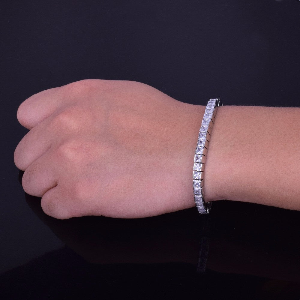 24k Gold Rose .925 Silver 5mm Flooded Ice  AAA Princess Cut Stone Tennis Chain Bling Bracelet
