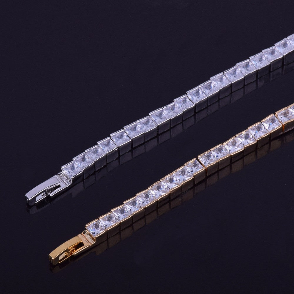 .925 Silver 24k Gold Princess Cut Flooded Ice Bracelet