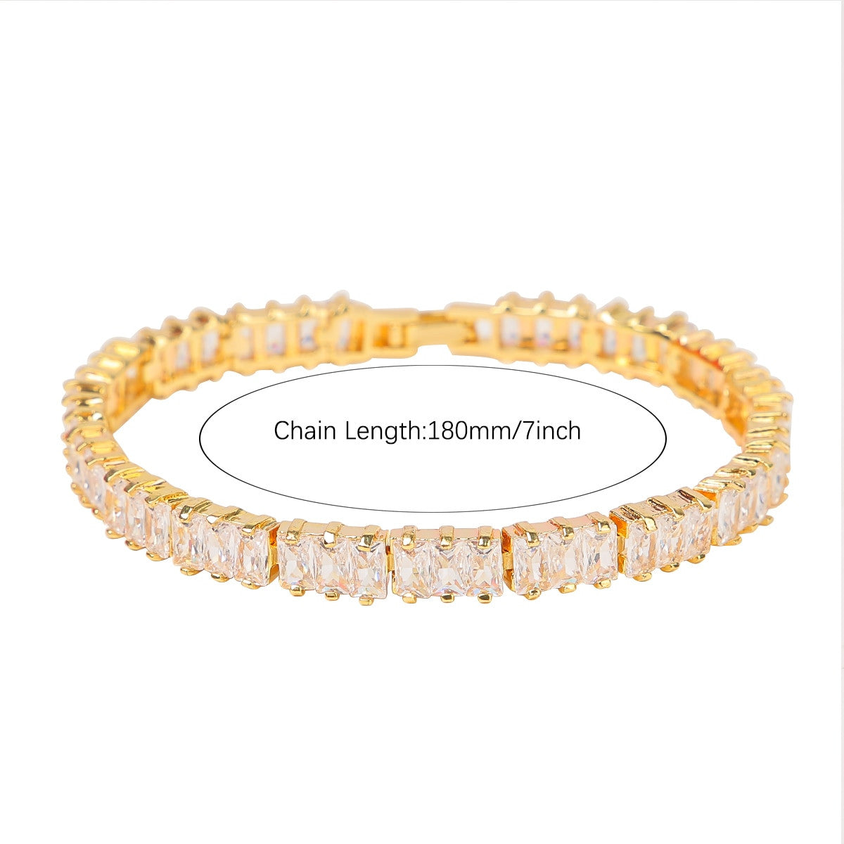 24k Gold 925 Silver Baguette Stone 5mm Iced Tennis Chain Bracelet