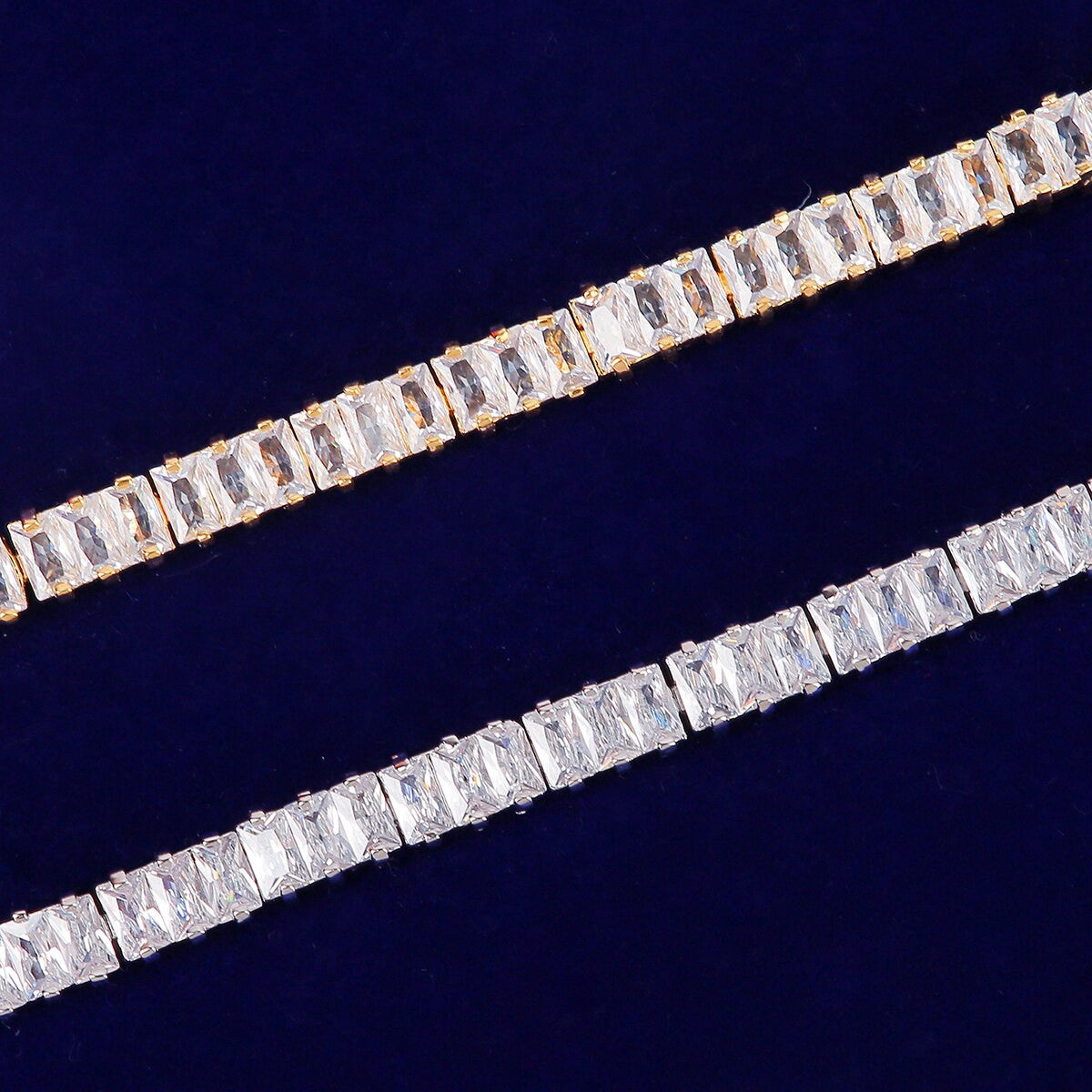 24k Gold 925 Silver Baguette Stone 5mm Iced Tennis Chain Bracelet