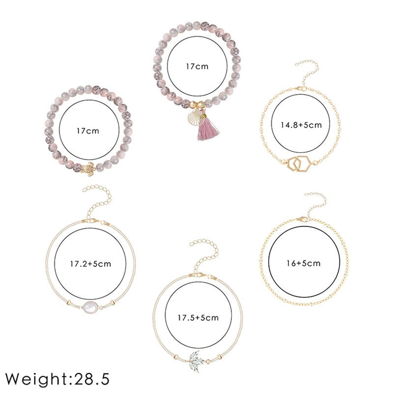 Ladies Beaded Turtle Shell Weed Leaf Fashion Tassel Charm Bracelets Jewelry Set