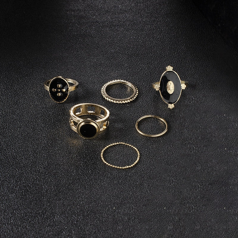 Women Fashion 6 Piece Vintage Style Gold Cross Virgin Mary Joint Ring Set