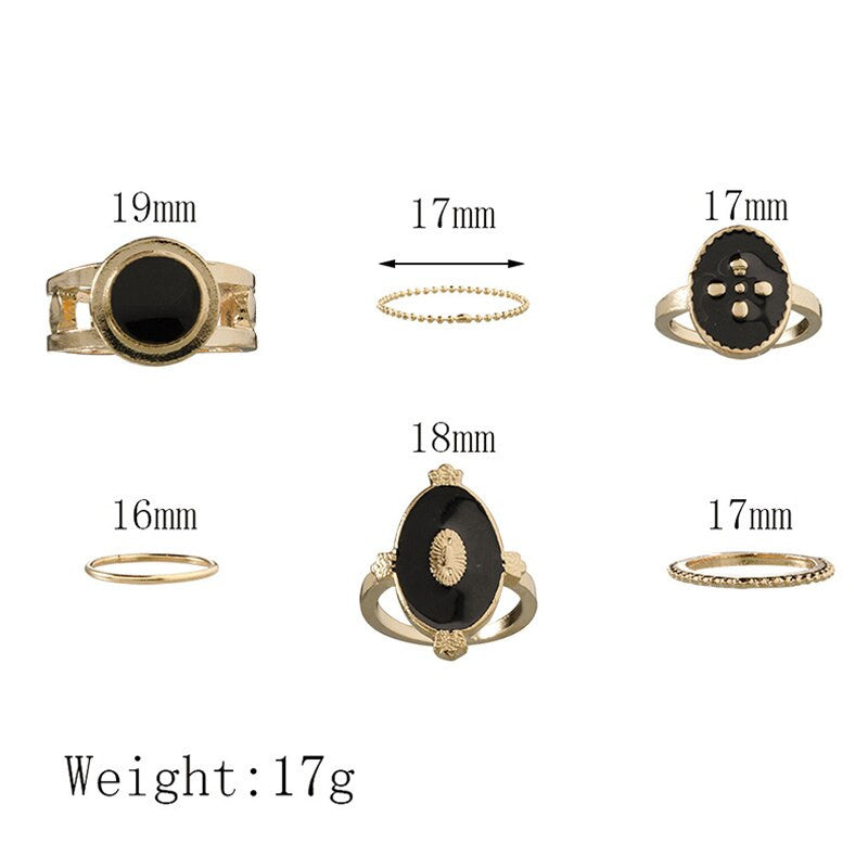 Women Fashion 6 Piece Vintage Style Gold Cross Virgin Mary Joint Ring Set