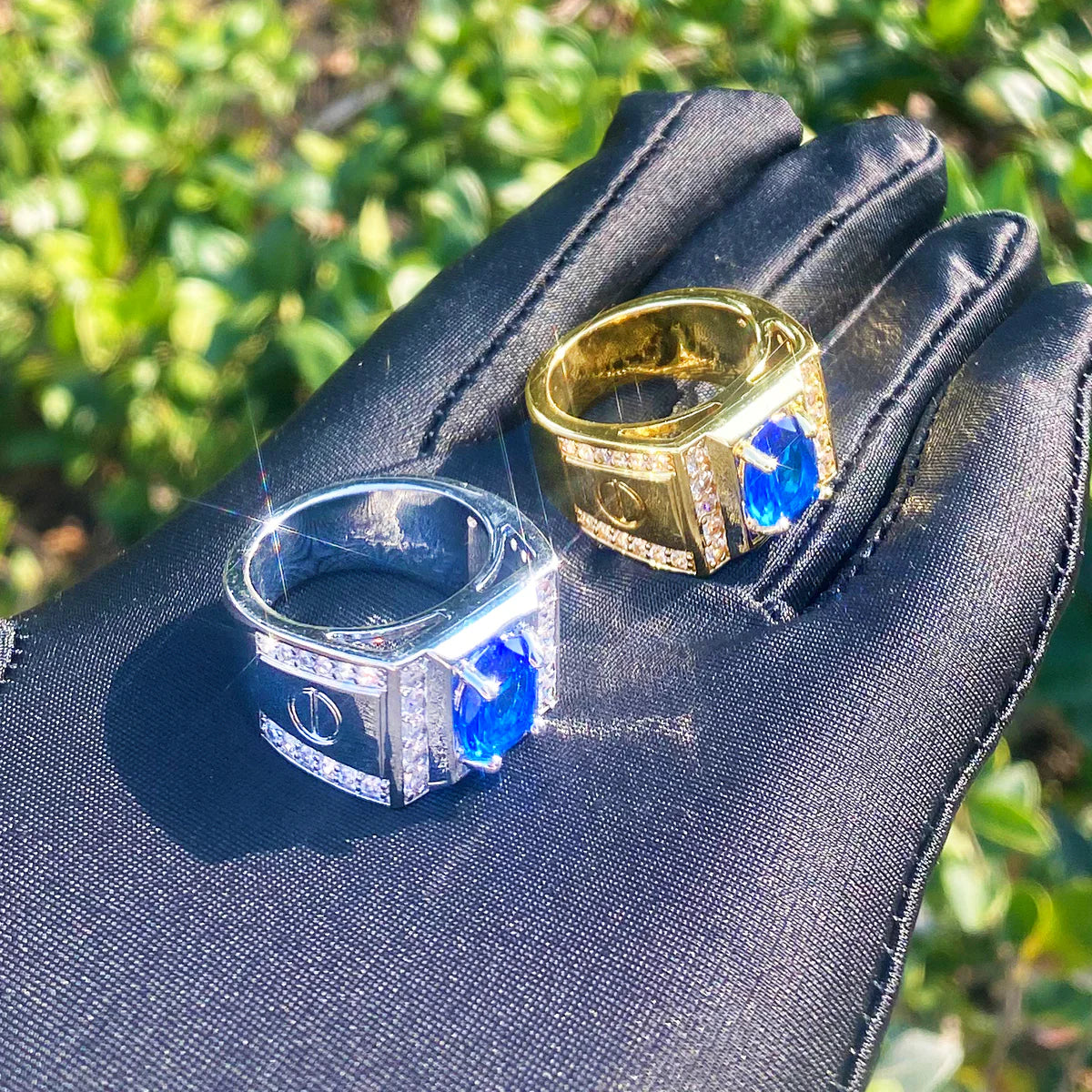 Code Blue | Luxury Iced Blinged Out 4 Prong Set Blue Gemstone Hip Hop Rings