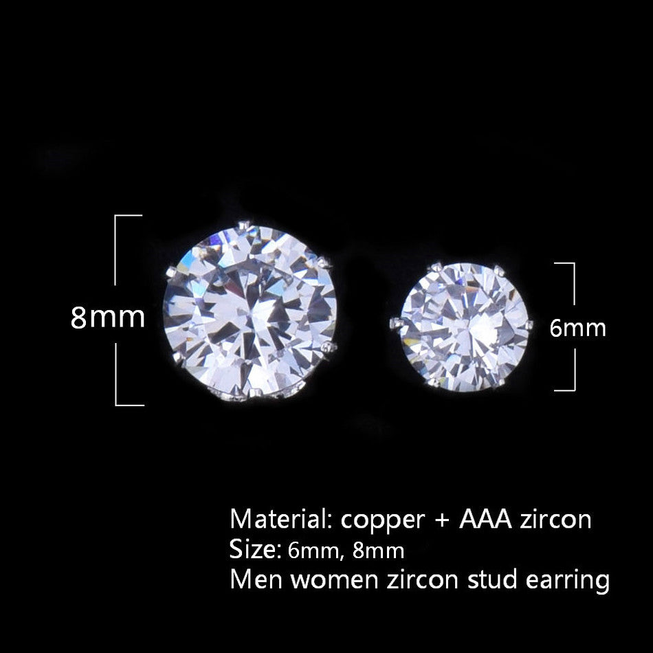 Mens 6mm / 8mm Hip Hop Cubic Zirconia Iced Blinged Out Round Cut Earrings