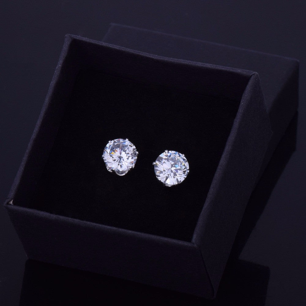 Mens 6mm / 8mm Hip Hop Cubic Zirconia Iced Blinged Out Round Cut Earrings
