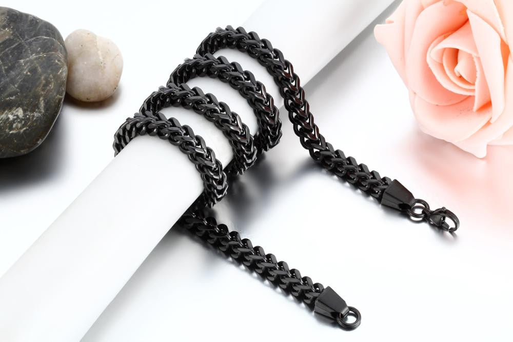 6mm Black Stainless Steel Classic Franco Link Men's Street Wear Hip Hop Chain Necklace