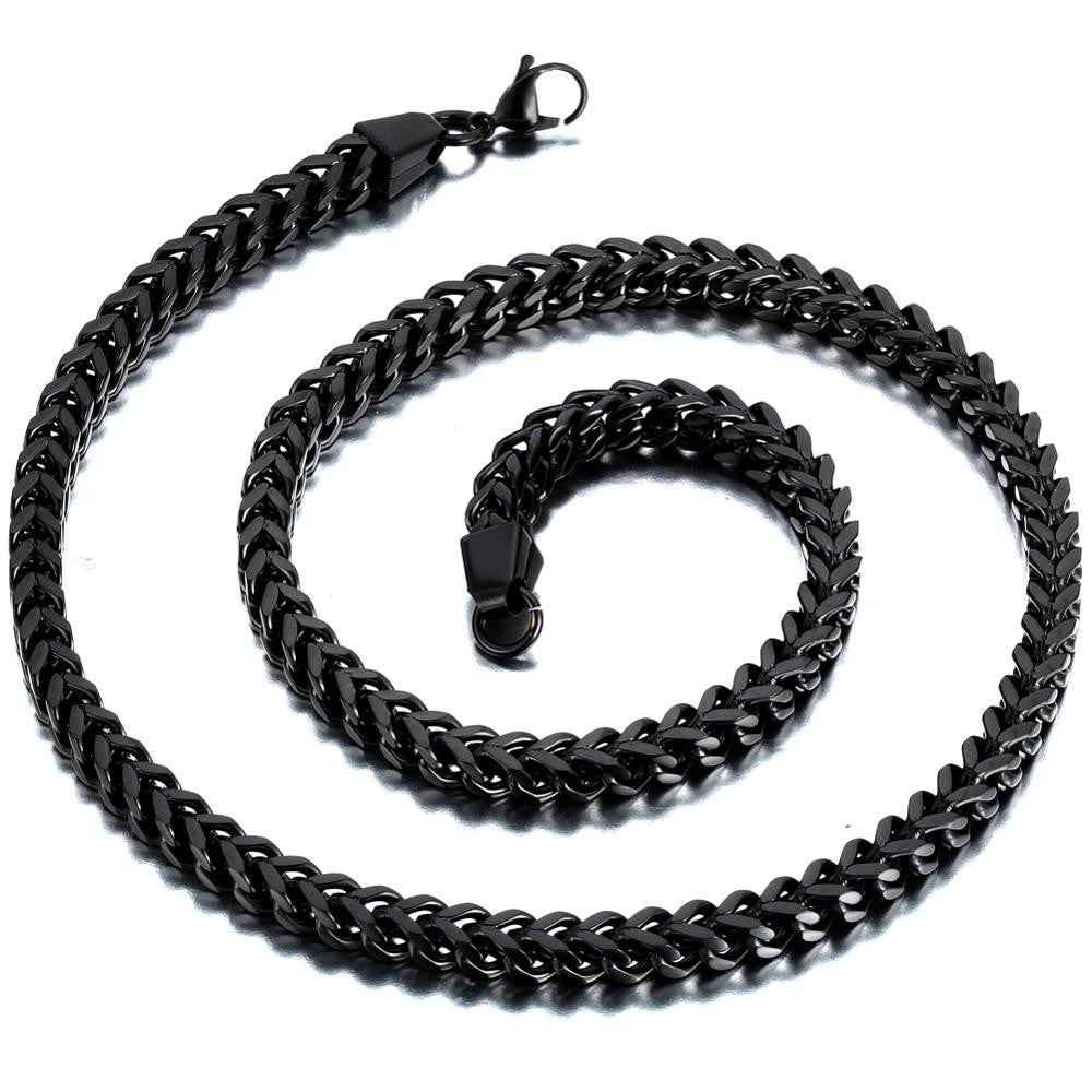 6mm Black Stainless Steel Classic Franco Link Men&#39;s Street Wear Hip Hop Chain Necklace
