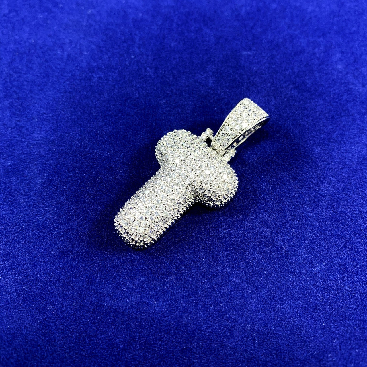 Initial T .925 Silver Plated 3AAA Micro Pave Flooded Ice Custom Bubble Letters Hip Hop Chains