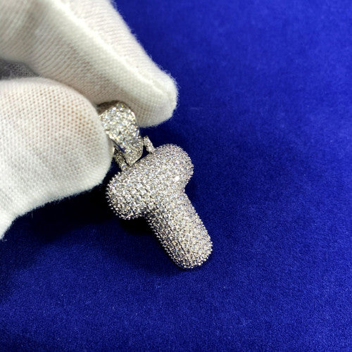Initial T .925 Silver Plated 3AAA Micro Pave Flooded Ice Custom Bubble Letters Hip Hop Chains