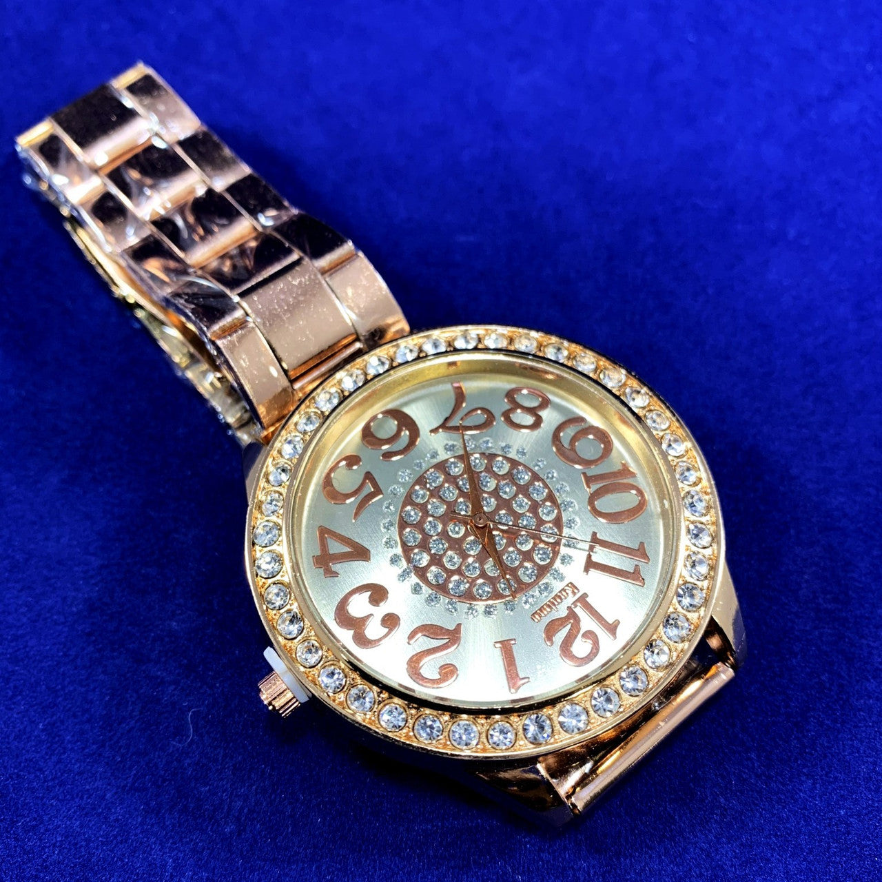 Mens Luxury Boys Stainless Steel Pointer Iced Blinged Out Wrist Watch Rose Gold