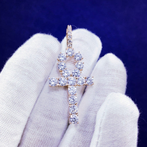 Key Of Life Ankh Cross Rose Gold  Prong Set Stone Pendant