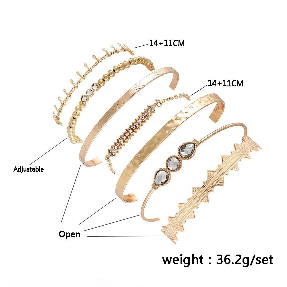 Ladies 7 Piece Boho Retro Crystal Arrow Geo Open Gem Bracelet Set