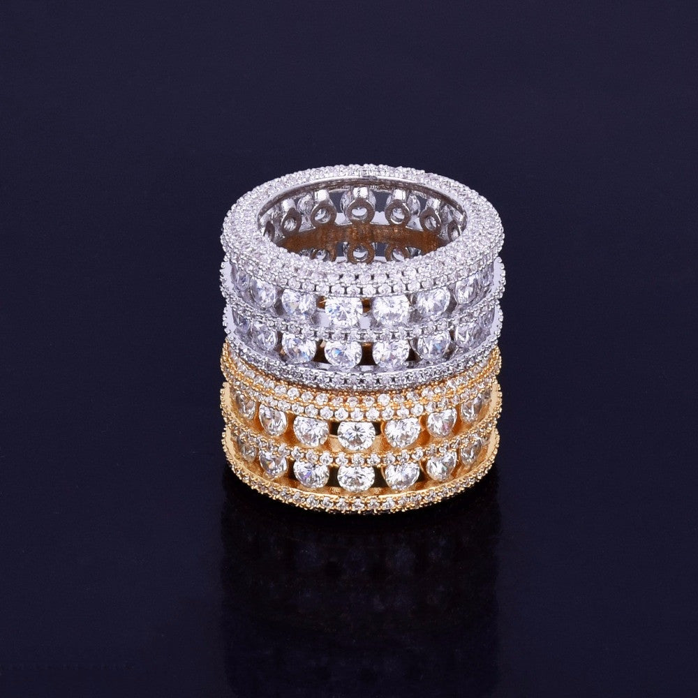 18k Gold .925 Silver Ultra Baller 7 Rows Of Ice Handset Stone Ring