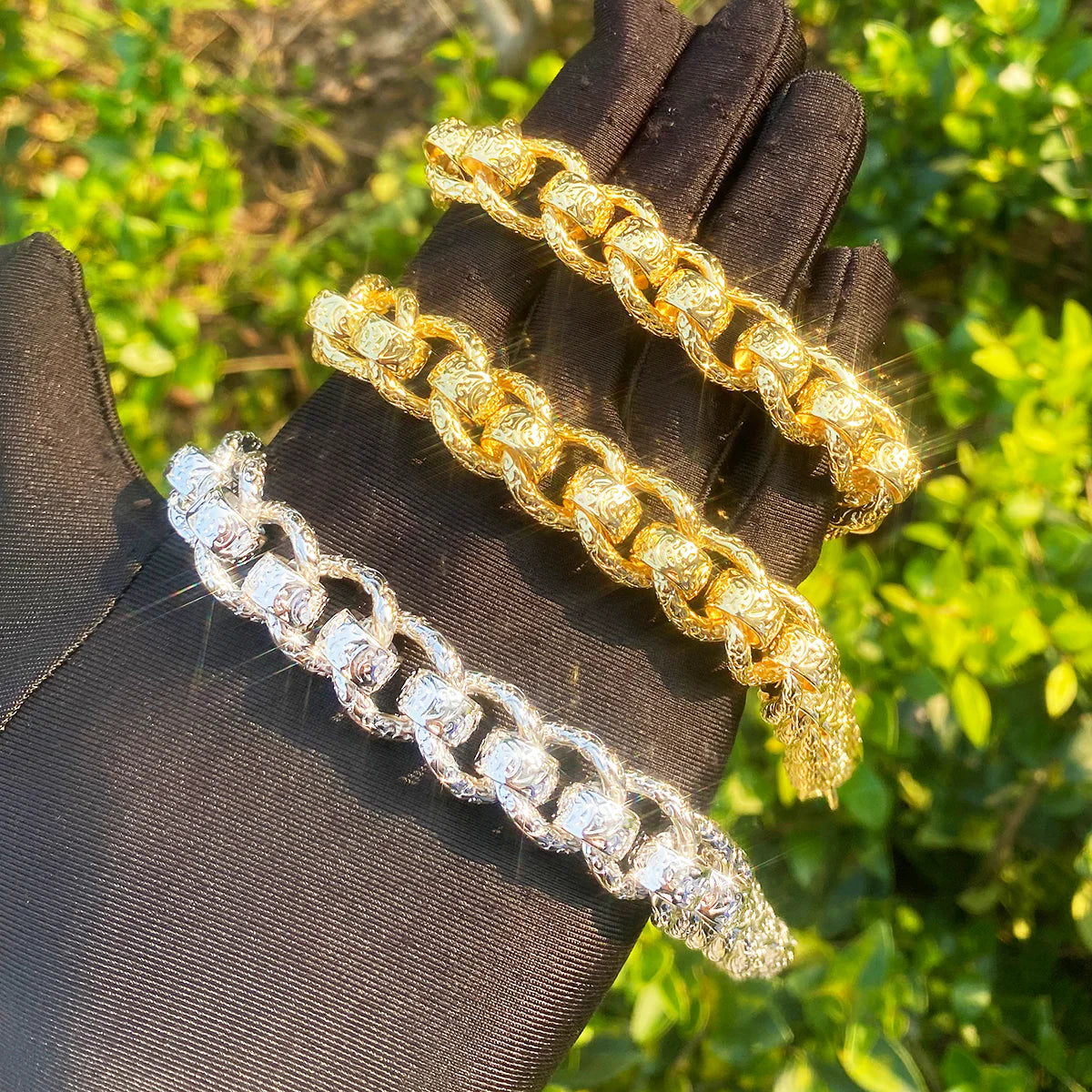 Ring Roller | Detailed Carved 20MM Ring Roller Rolo Link Belcher Clasp Hip Hop Chain