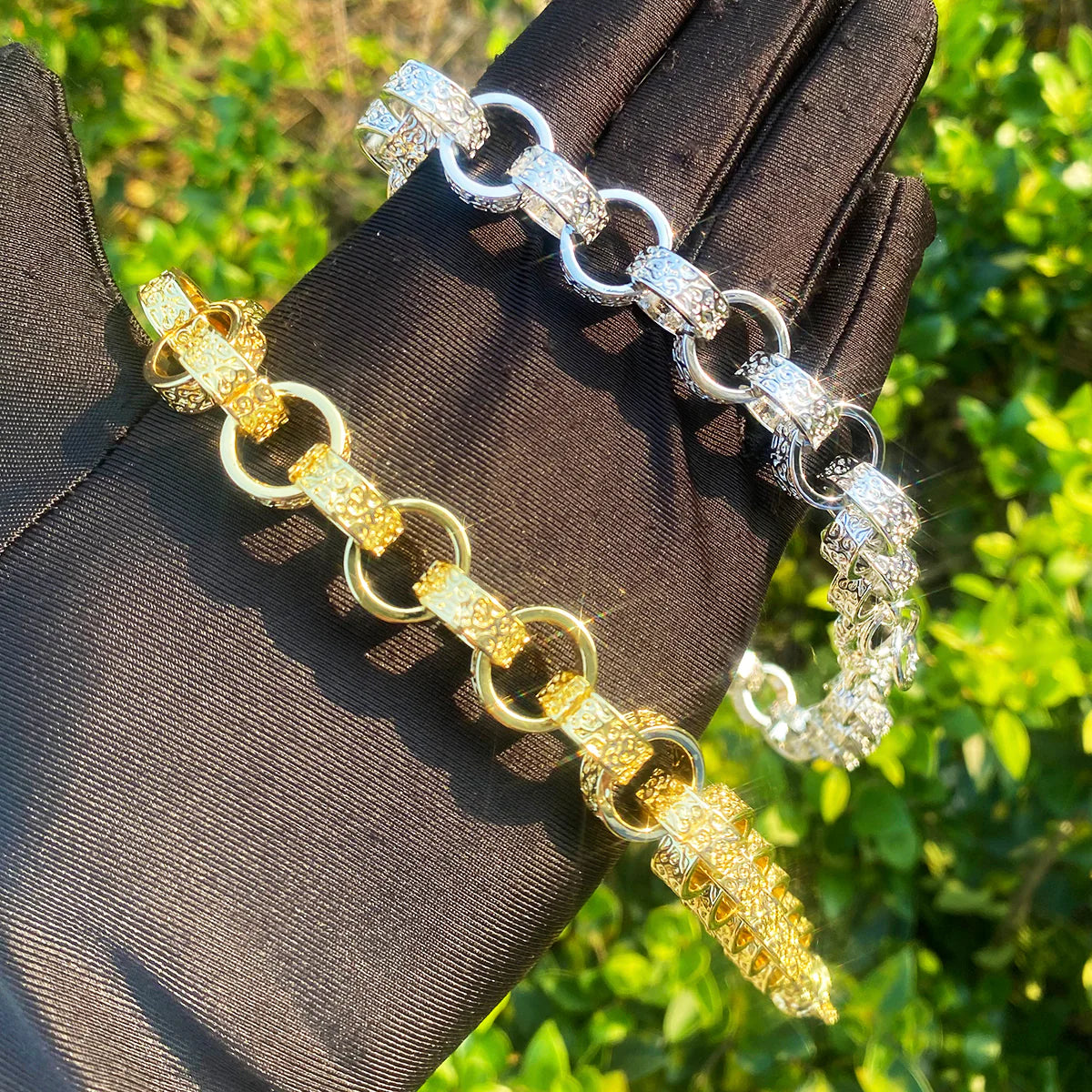 Designer Rolo | Detailed Carved 20MM Rolo Link Belcher Clasp Chain Necklace