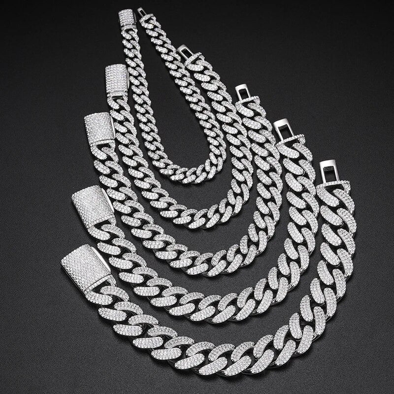 Mens VVS Diamond Solid 925 Silver 8mm/20mm Hip Hop Cuban Link Bracelets Chains