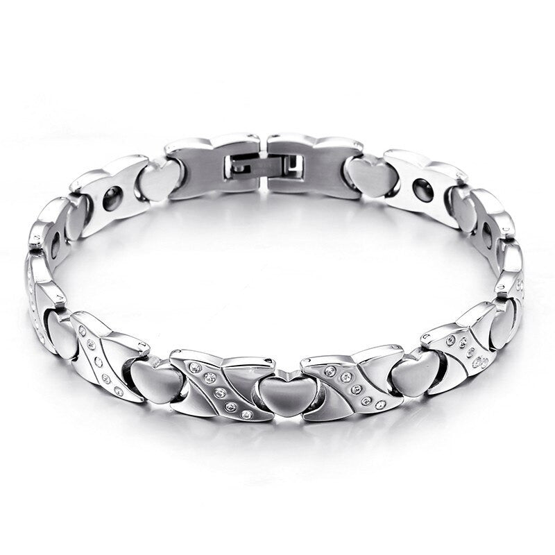 Ladies Heart Gold Bling Bling Magnetic Stone No Fade Stainless Steel Bracelets