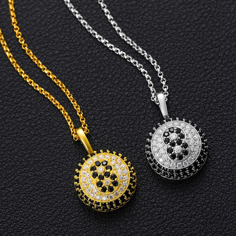 Pool Billiards Genuine VVS Lab Diamond Solid Sterling Silver 8 Ball Hip Hop Chain Necklace