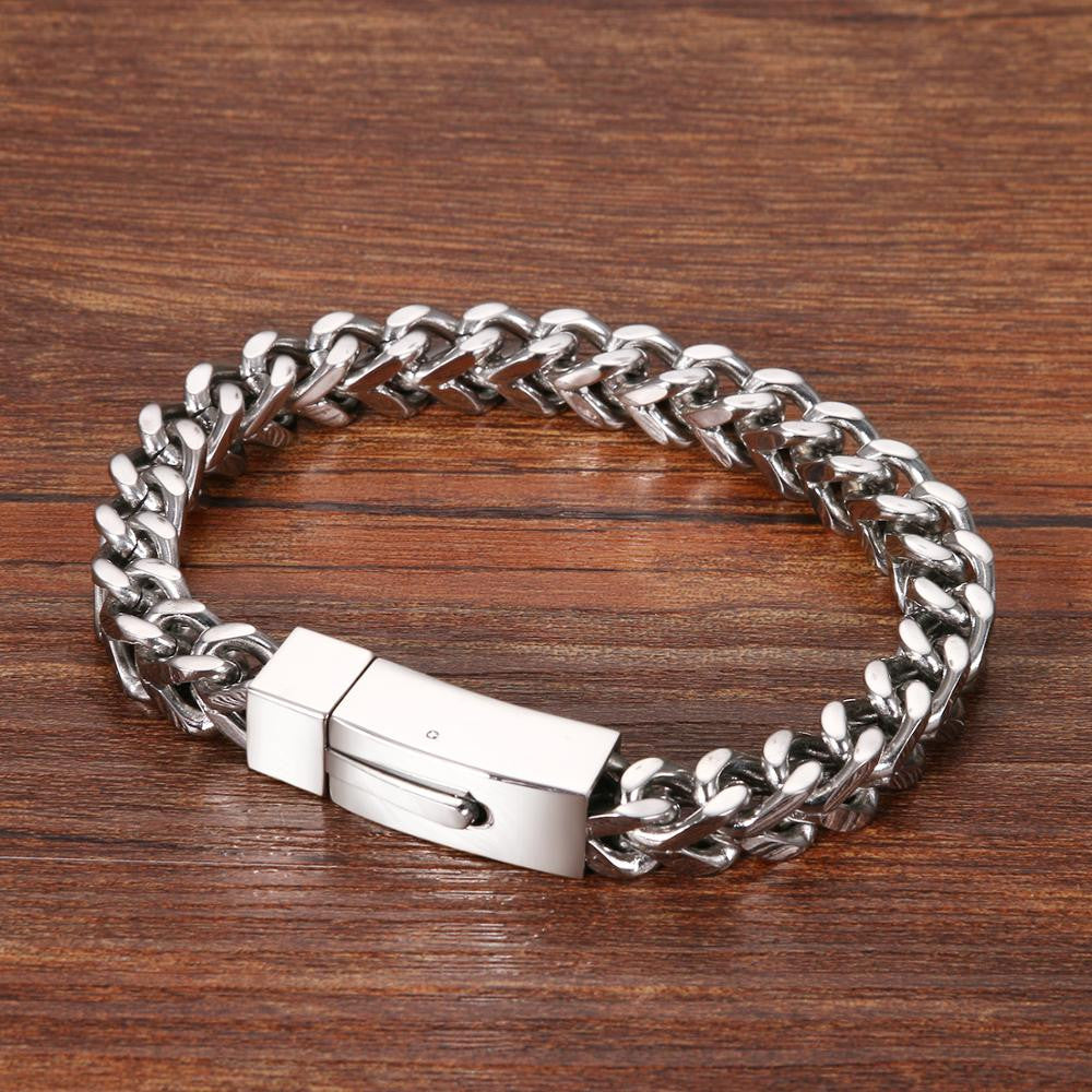 Mens 8mm Wheat Spiga Heavy Solid Franco Link No Fade Stainless Steel Bracelets