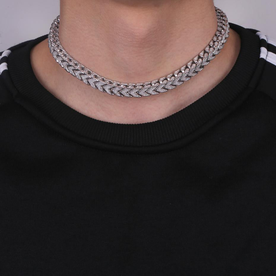 Flooded Ice 8mm Full 3D Franco Link AAA Micro Pave Stone Square Cut Choker Tight Neck Link Chain Necklace