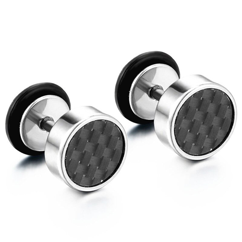 Stainless Steel Illusion Carbon Fiber Tunnel Plug Gold Silver Black Stud Screw Back Earrings