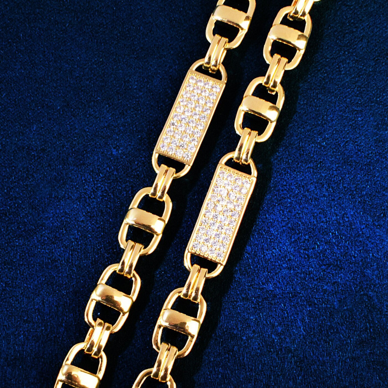Mens 8mm Double Link Cluster 18k Gold Hip Hop Chain Link Bracelet