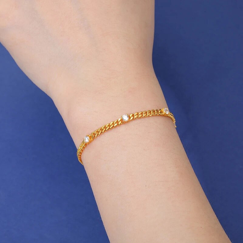 Solid 925 Sterling Silver 3mm Roud VVS Diamond Stone Miami Curb Cuban Link Bracelets