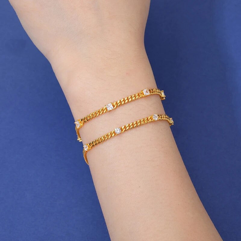 Solid 925 Sterling Silver 3mm Roud VVS Diamond Stone Miami Curb Cuban Link Bracelets