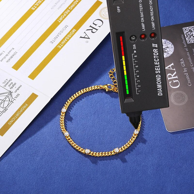 Solid 925 Sterling Silver 3mm Roud VVS Diamond Stone Miami Curb Cuban Link Bracelets